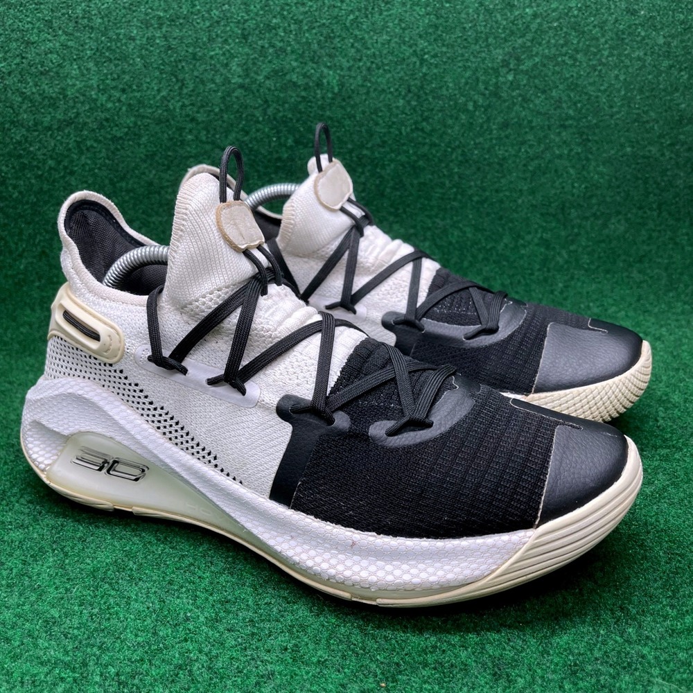 Under Armour Curry 6 Basketball Shoes Mens 10 Black White 3020612-101 HOVR